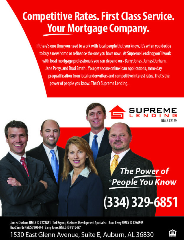 Supreme Lending in Auburn, Alabama is the Preferred Lender for East Lake Estates (334) 329-6851